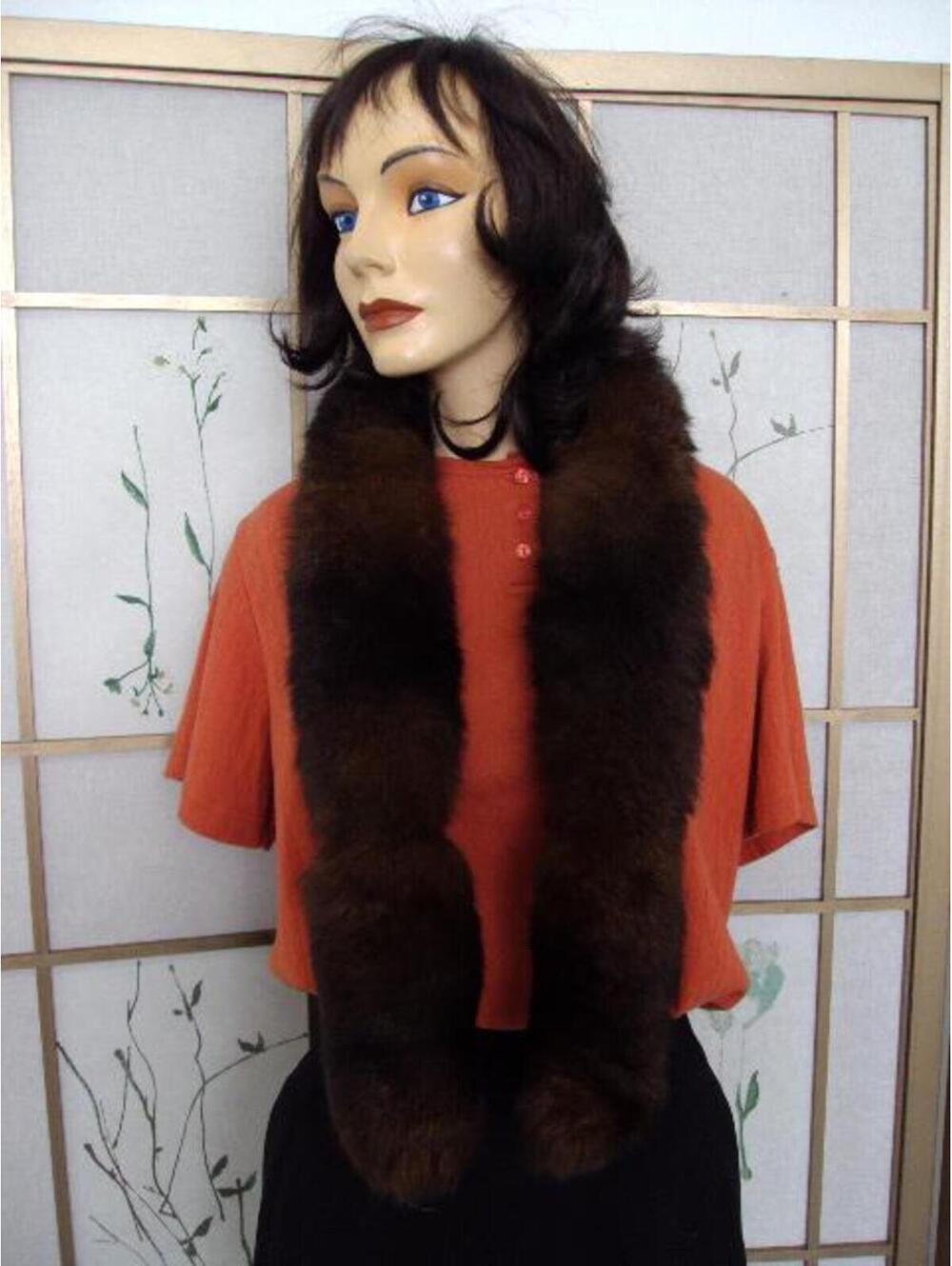 New Double Fur Opossum Scarf Wrap Women Sz. 47X3.5"
